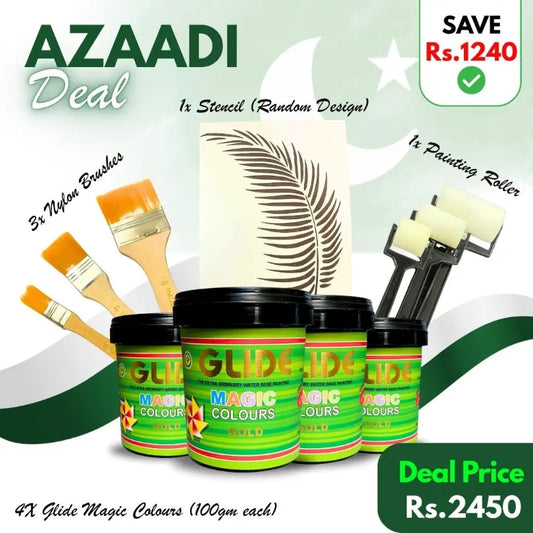 Azaadi Deal - (4x Glide Magic, 3x Brushes, 1x Stencil & 1x Roller)