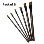 Pack of 6 flat paint brushes with brown handles, ideal for acrylics and watercolors