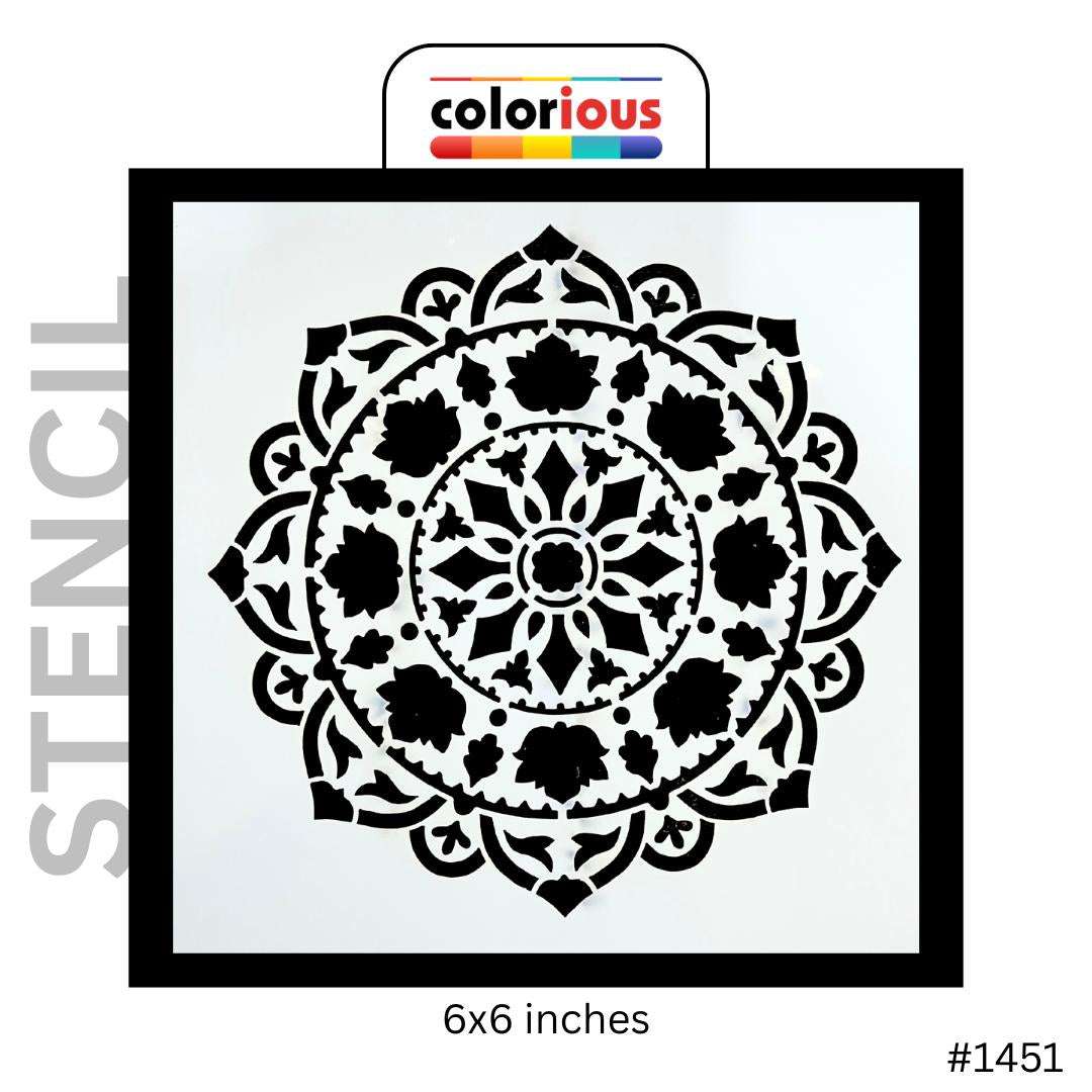 6x6 inch floral mandala stencil for painting, crafting, and DIY projects