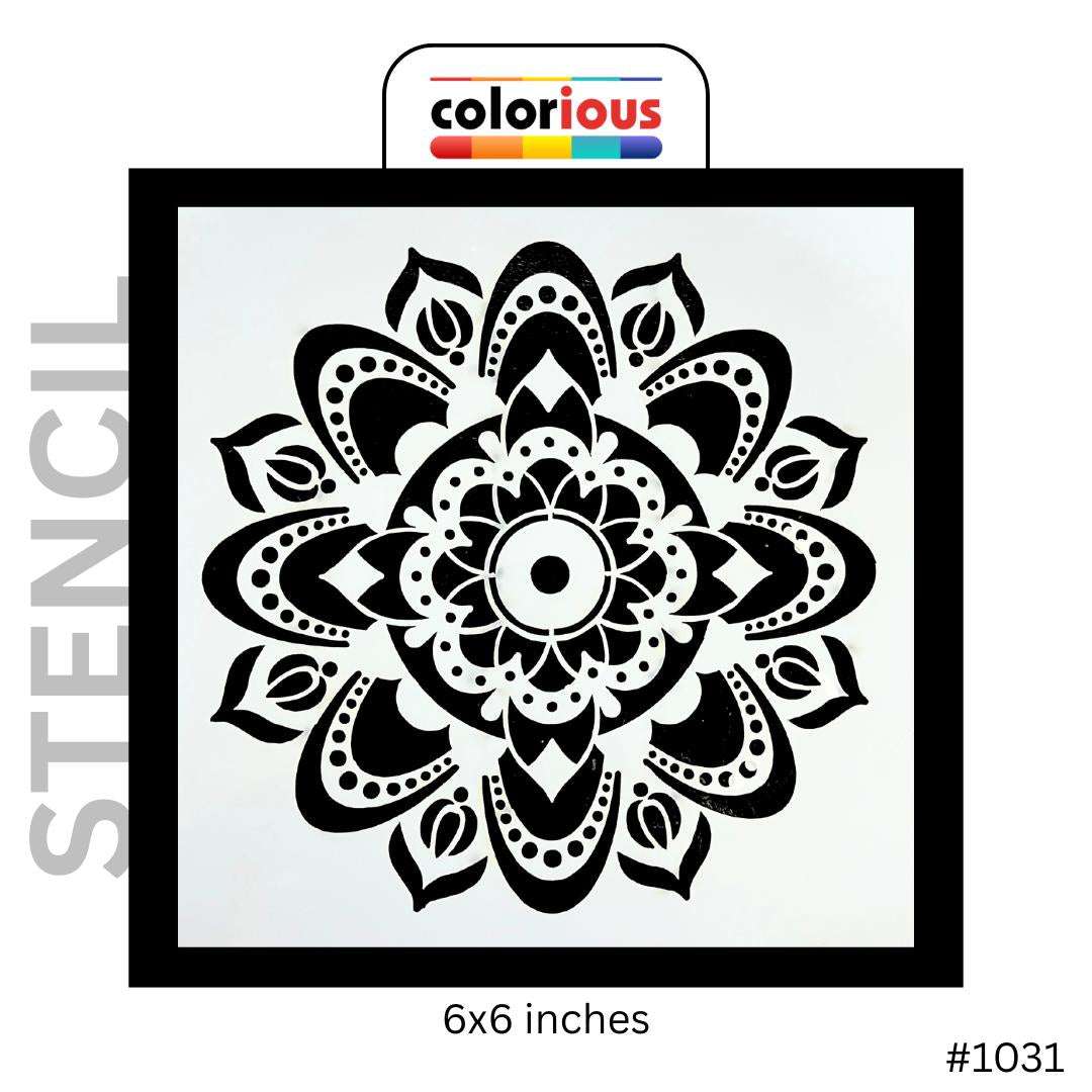 6x6 inch mandala stencil with intricate floral design, ideal for painting and crafting projects
