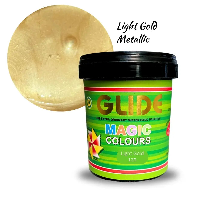Glide Magic Colours Light Gold Metallic water-based paint, vibrant shimmer finish for crafts and art projects