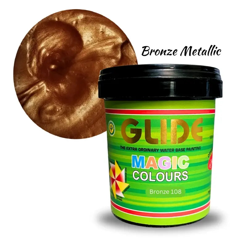 Glide Magic Colours Bronze Metallic water-based paint, vibrant bronze 108 shade for creative projects