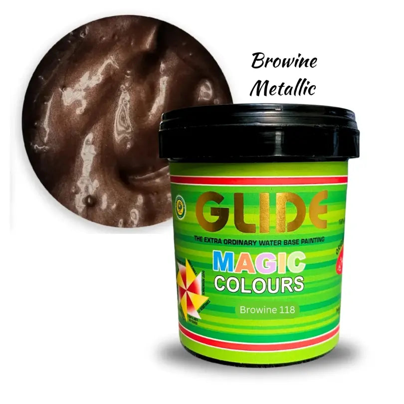 Glide Magic Colours Browine Metallic water-based paint, vibrant brown shimmer for creative projects