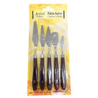 Set of 5 artist palette knives with wooden handles, ideal for painting and mixing colors