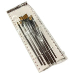 Set of Japanese art brushes with black handles and gold ferrules, packaged in clear plastic with star pattern