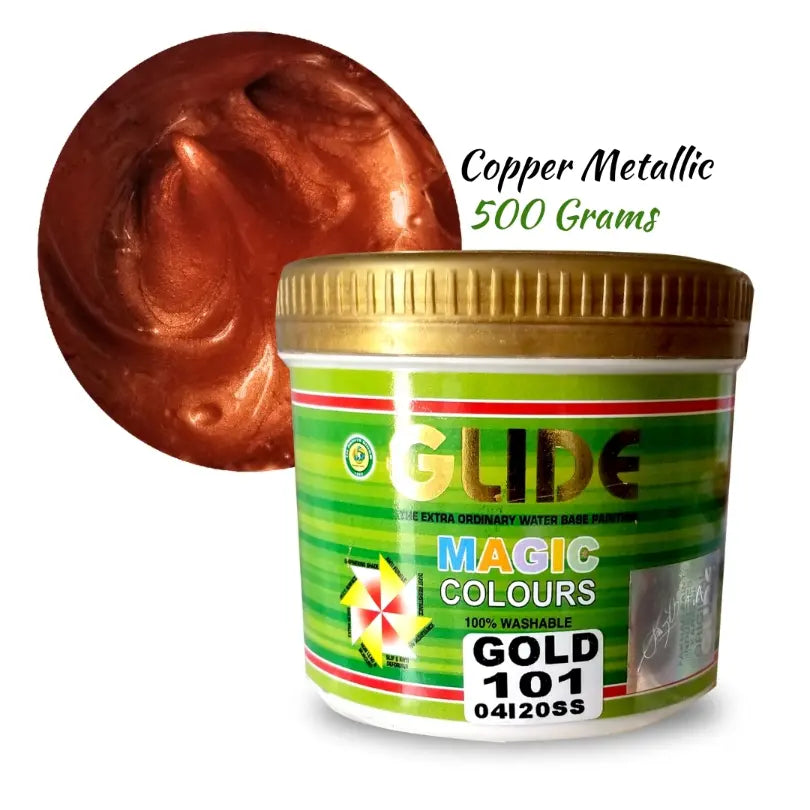 Copper Metallic 500g Glide Magic Colours water-based paint, 100% washable, Gold 101 shade