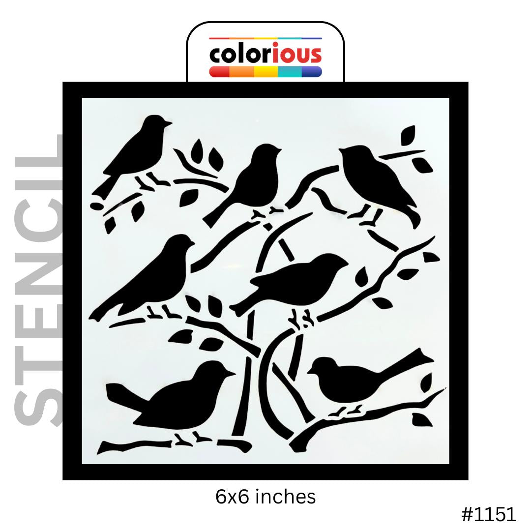 6x6 inch bird and branch stencil for painting, crafting, DIY projects, #1151