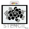 Floral stencil design with peony flower and leaves, 6x4.5 inches, reusable crafting template #1145