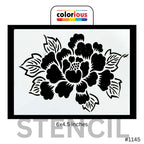 Floral stencil design with peony flower and leaves, 6x4.5 inches, reusable crafting template #1145