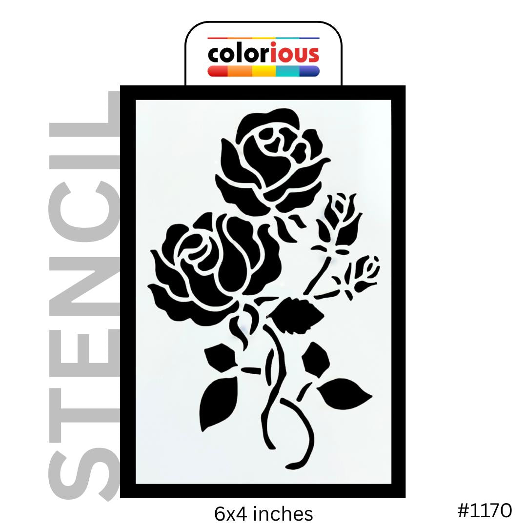 6x4 inch rose flower stencil for crafting, #1170, with elegant petals and leaves design