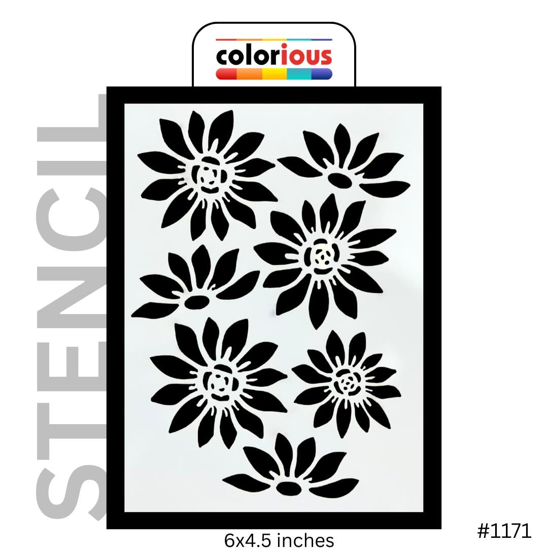 Floral stencil with sunflower designs, 6x4.5 inches, for painting and crafting projects