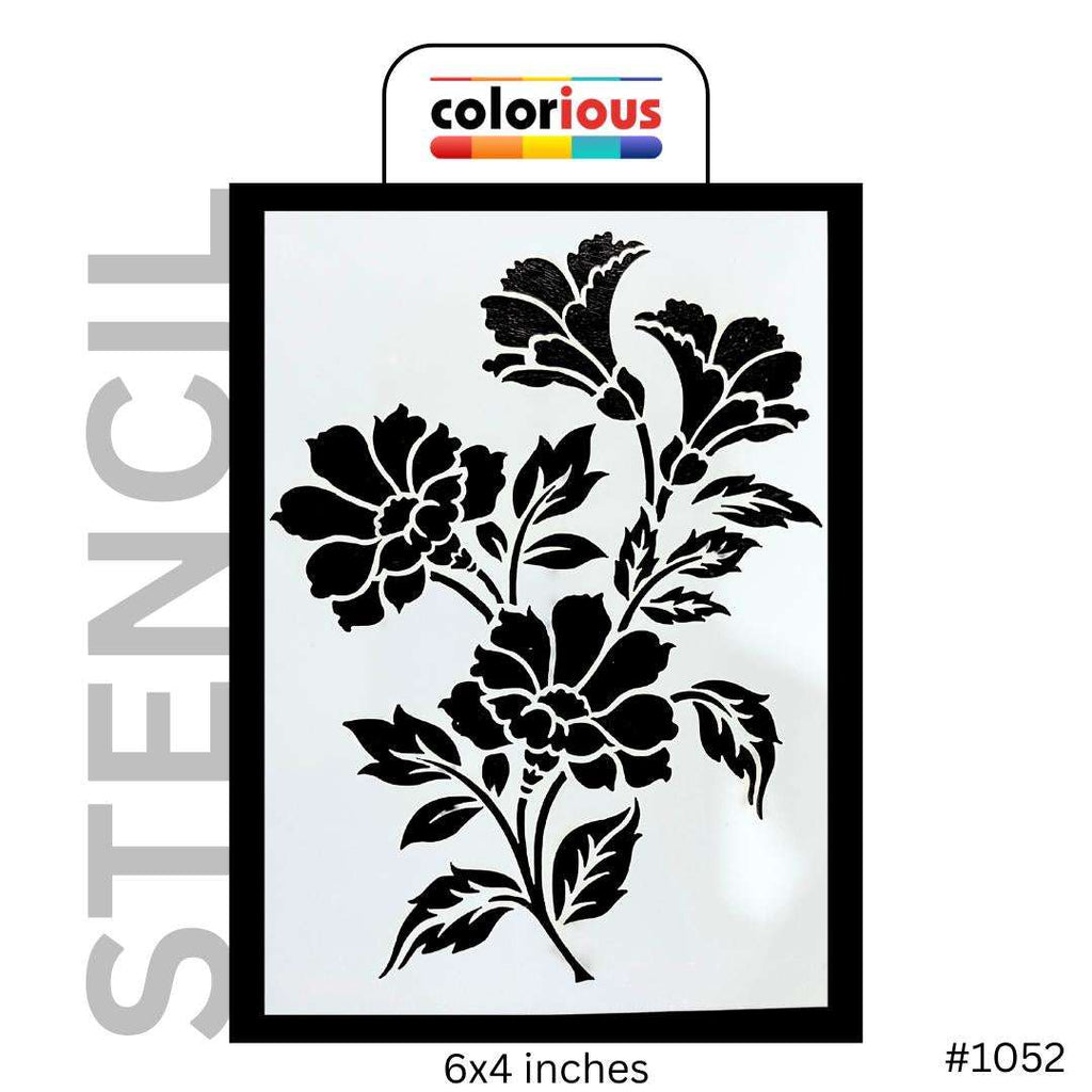 6x4 inch floral stencil with peony design, reusable craft template for painting and DIY projects