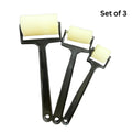 Set of 3 foam paint rollers with black handles for smooth wall painting