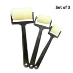 Set of 3 foam paint rollers with black handles for smooth wall painting