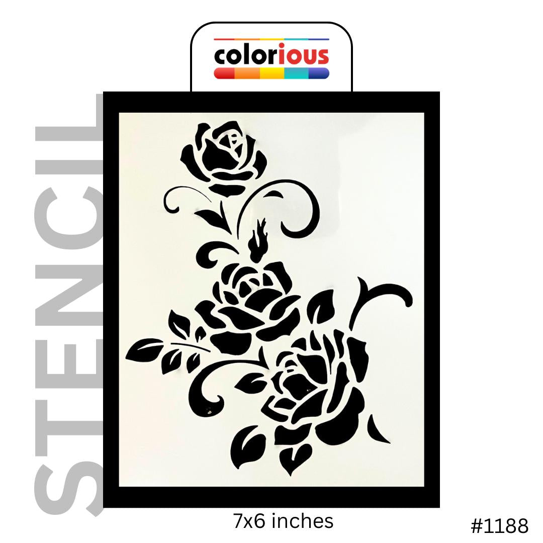 7x6 inch floral rose stencil with swirling leaves, ideal for painting and crafts