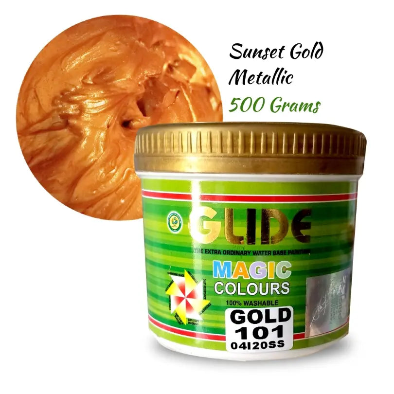 Sunset Gold Metallic water-based paint, 500g jar, washable, Magic Colours Glide line