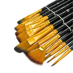 Professional artist paint brushes with black handles and golden ferrules, assorted sizes for acrylic, watercolor, and oil painting
