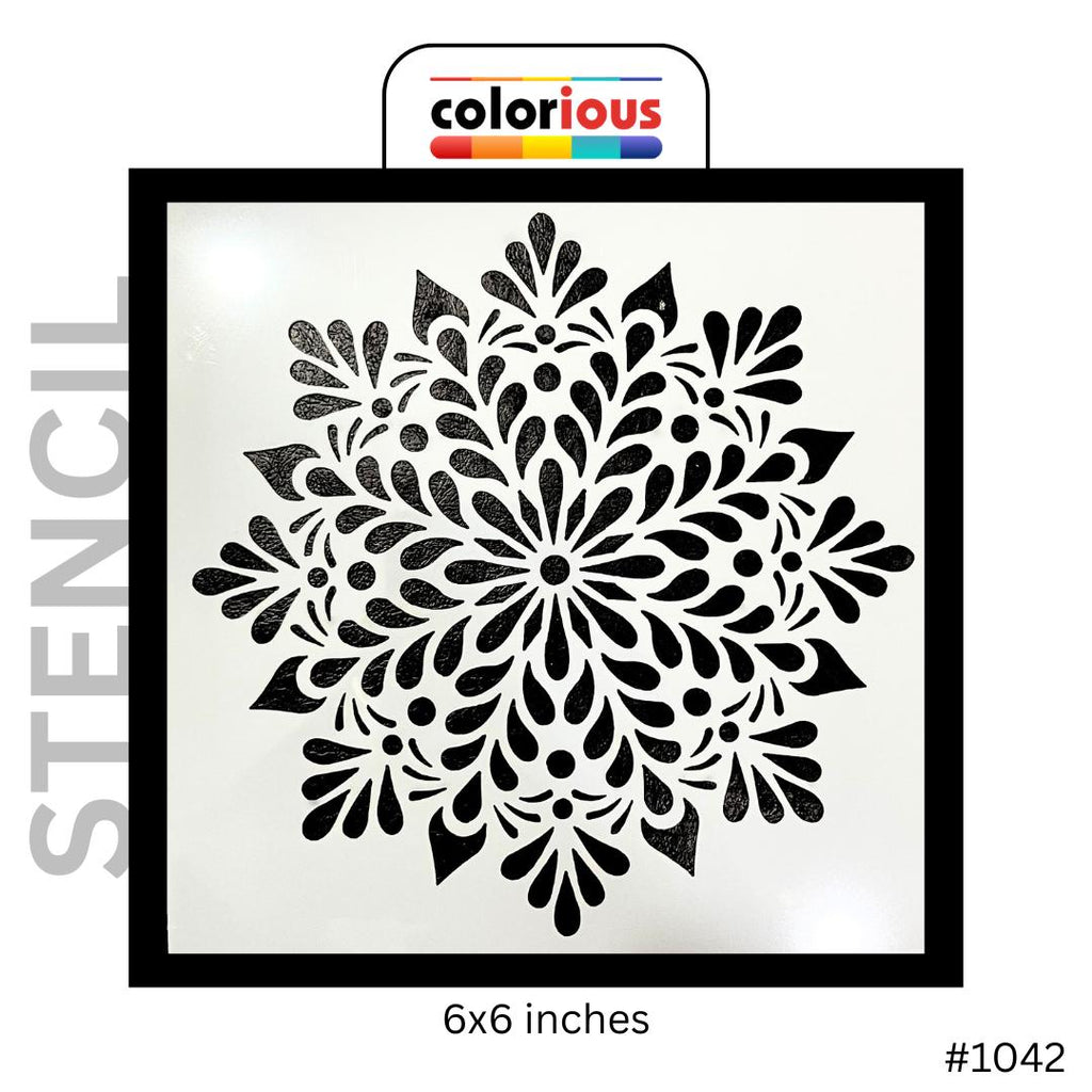 6x6 inch floral stencil with intricate mandala design for crafting and painting projects