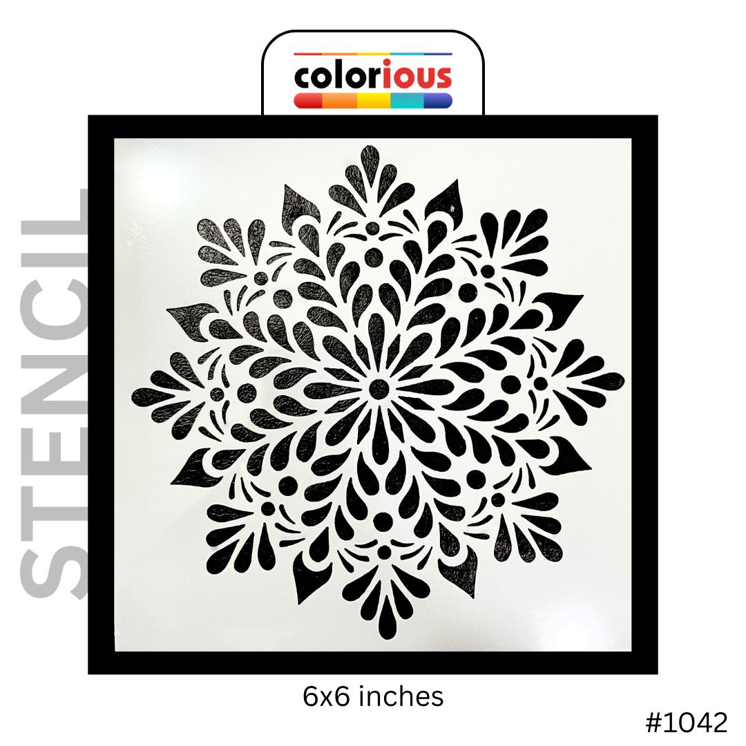 6x6 inch floral stencil with intricate mandala design for crafting and painting projects