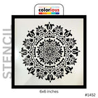 6x6 inch mandala stencil with floral pattern, reusable craft template #1452