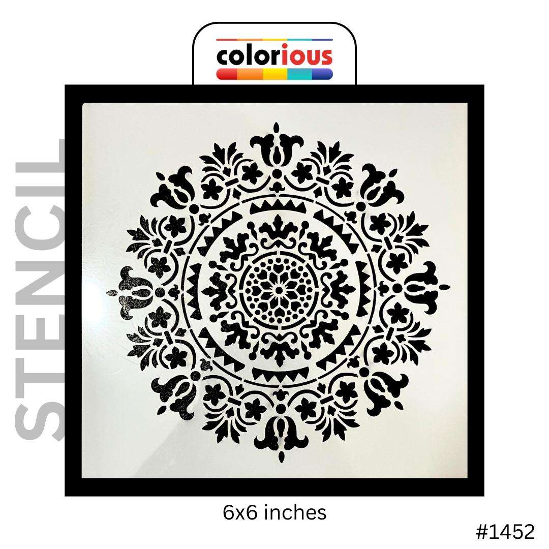 6x6 inch mandala stencil with floral pattern, reusable craft template #1452