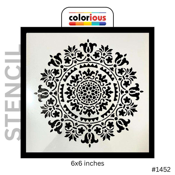 6x6 inch mandala stencil with floral pattern, reusable craft template #1452