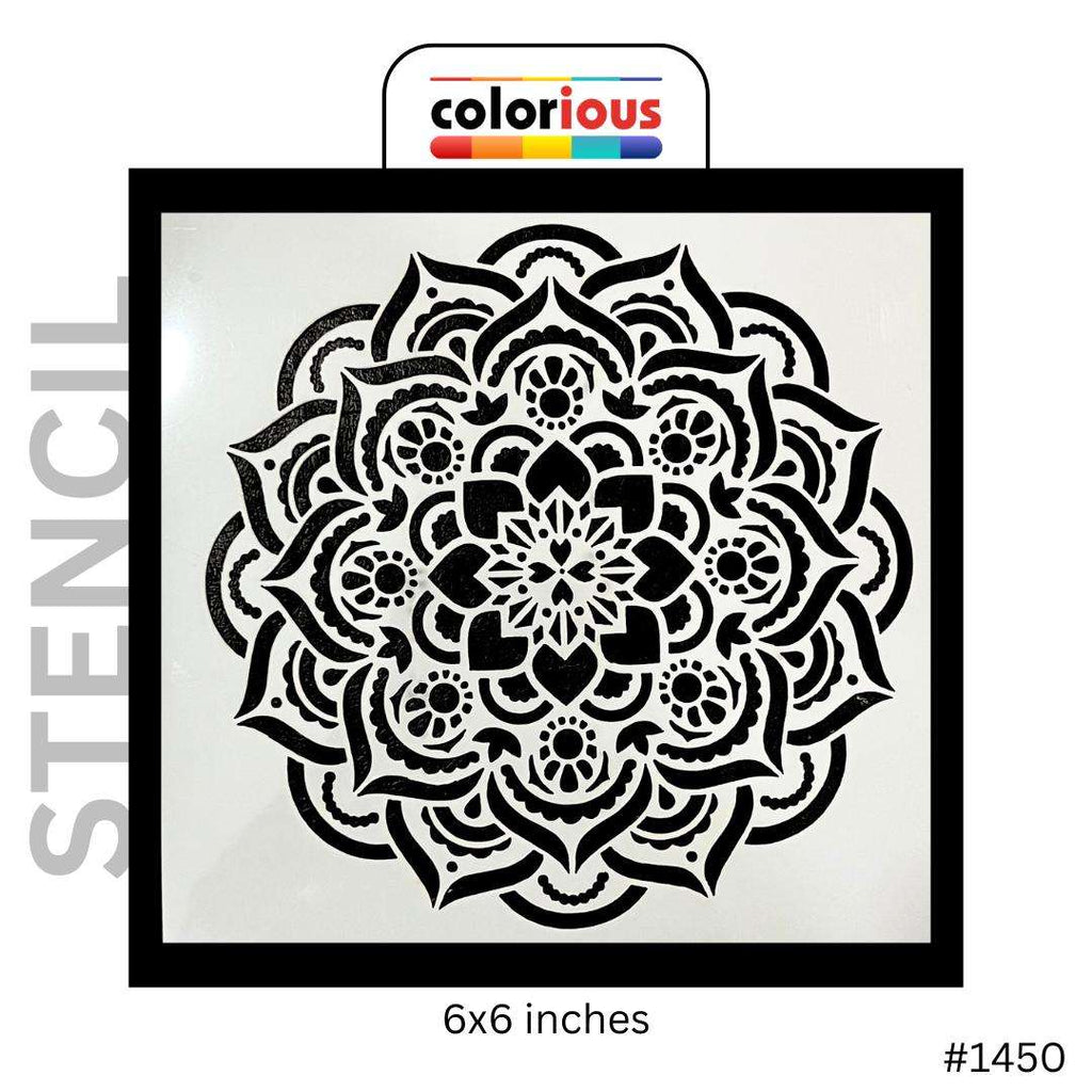 6x6 inch mandala stencil with intricate floral design, #1450