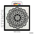 6x6 inch mandala stencil with intricate floral design, #1450