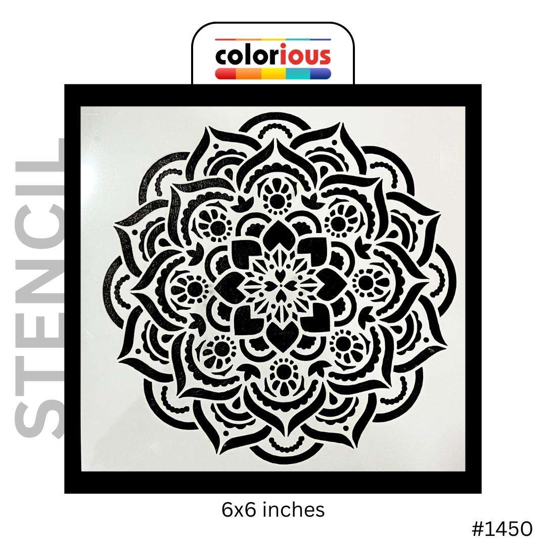 6x6 inch mandala stencil with intricate floral design, #1450