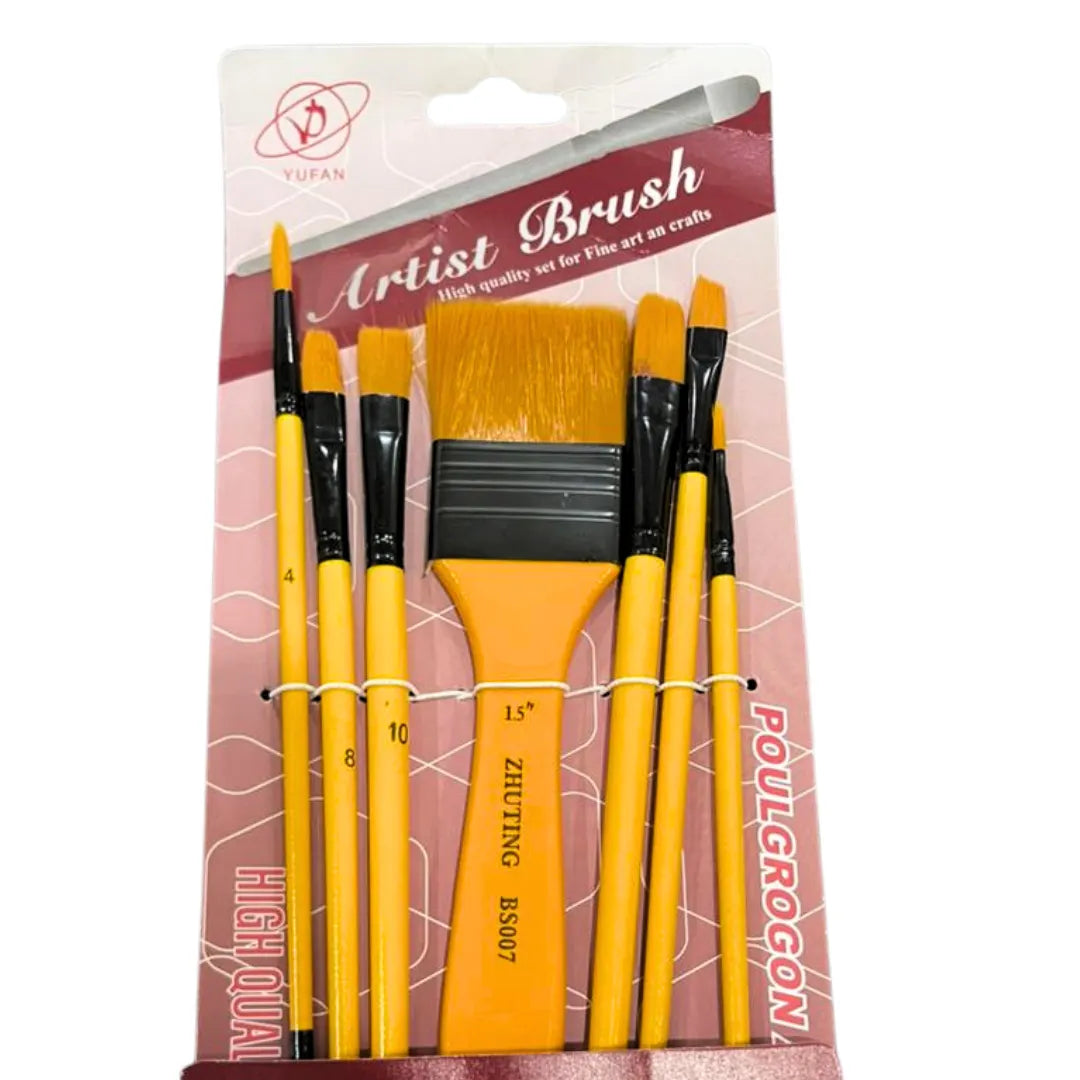 Artist brush set with yellow handles for fine art and crafts, high quality painting tools