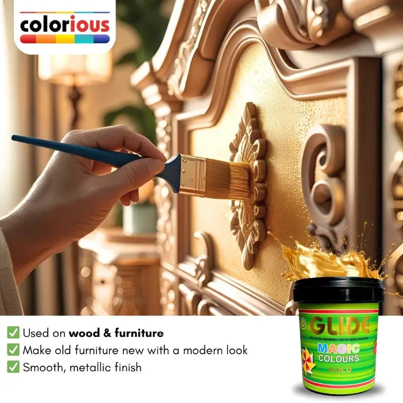 Hand painting ornate wood furniture with gold metallic paint for modern makeover