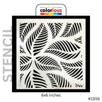 6x6 inch tropical leaf stencil for wall art and crafts, reusable design #1058