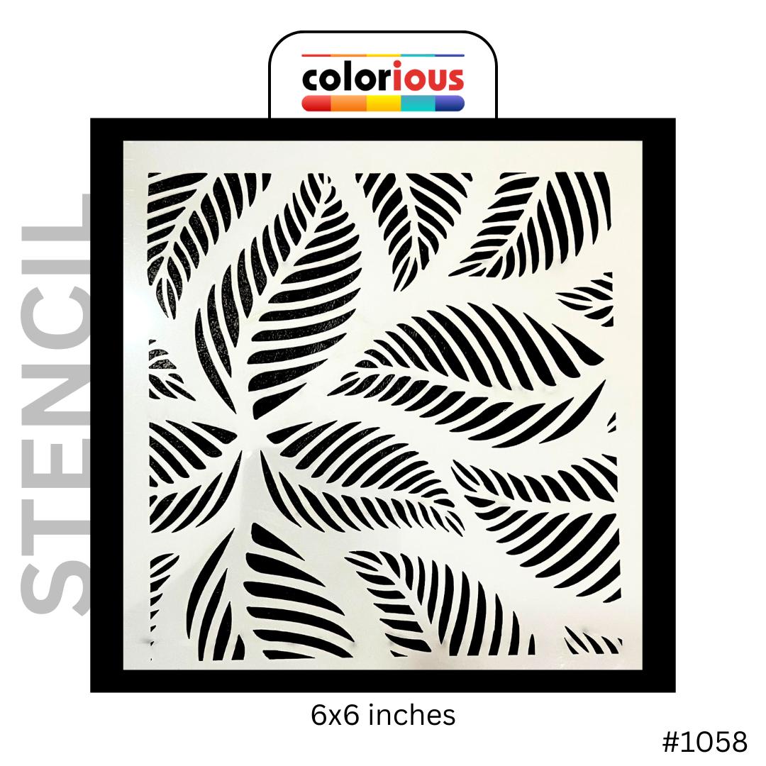 6x6 inch tropical leaf stencil for wall art and crafts, reusable design #1058