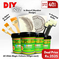 DIY painting kit with Glide Magic Colours, brushes, stencil, and roller for creative wall art projects