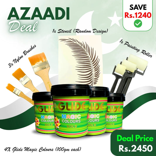 Azaadi Deal - (4x Glide Magic, 3x Brushes, 1x Stencil & 1x Roller)