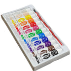 Acrylic paint set with 12 vibrant colors, 12ml tubes, and brush in white tray