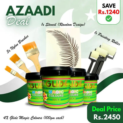 Azaadi Deal - (4x Glide Magic, 3x Brushes, 1x Stencil & 1x Roller)