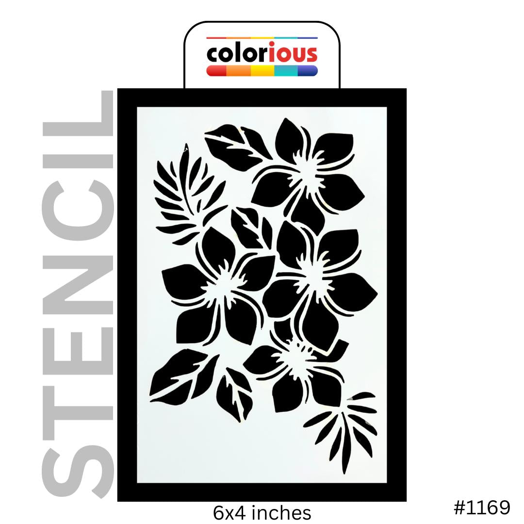 6x4 inch floral stencil with tropical flower and leaf design for crafting and painting projects