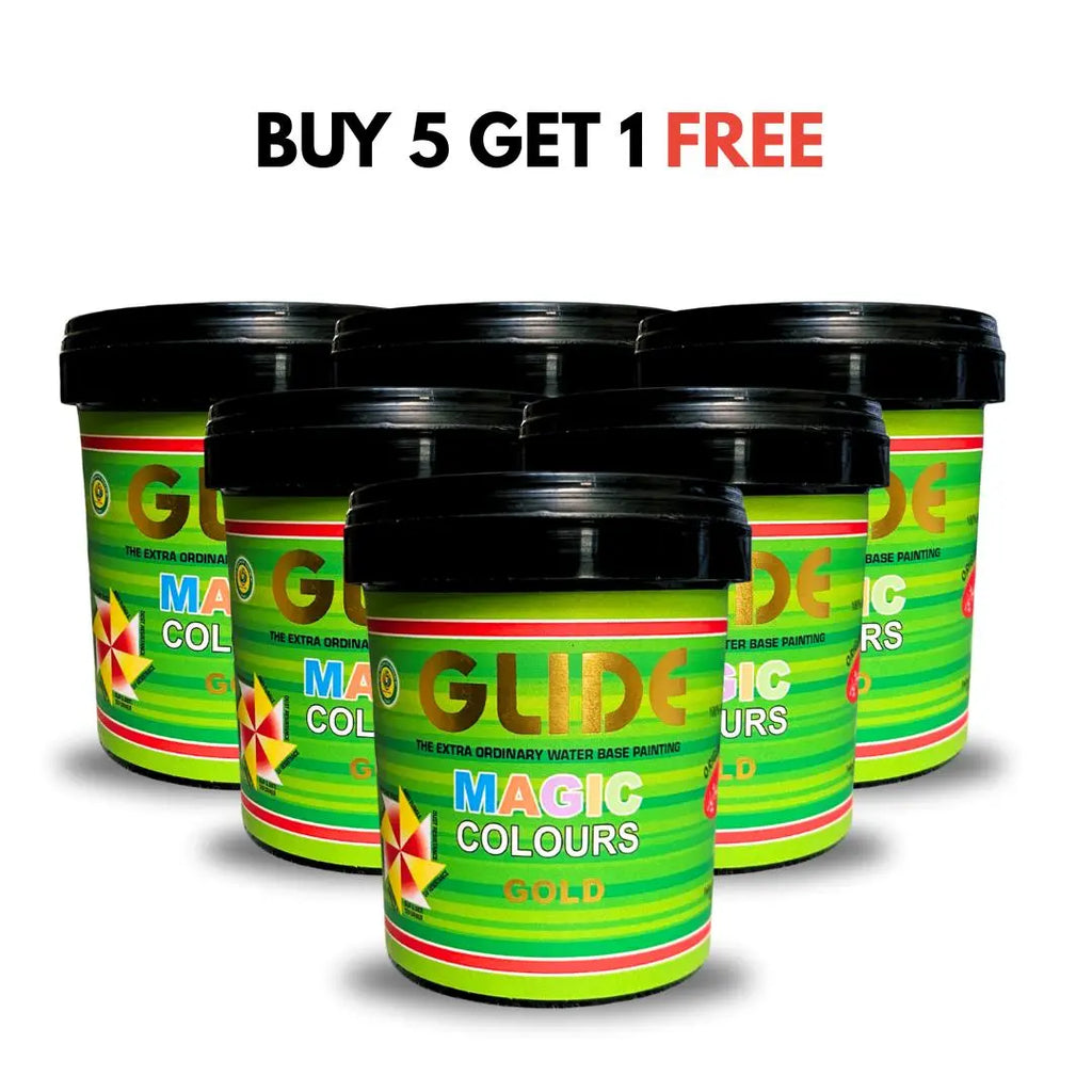 Glide Magic Colours Gold water-based paint tubs, buy 5 get 1 free offer