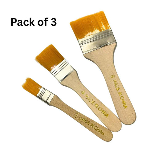 Pack of 3 flat paint brushes with wooden handles, sizes 2, 4, 8, ideal for acrylics and crafts