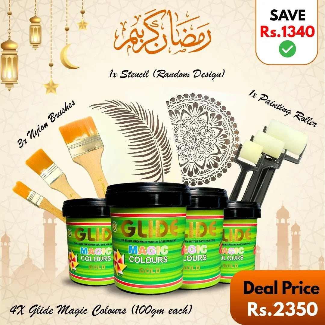 Ramadan Offer - (4x Glide, 3 Nylon Brushes, 1x Stencil & 1x Roller)