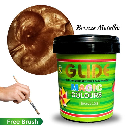 Glide Magic Colours Bronze Glitter Water Based Metallic Paint with Free Brush - Colorious Store