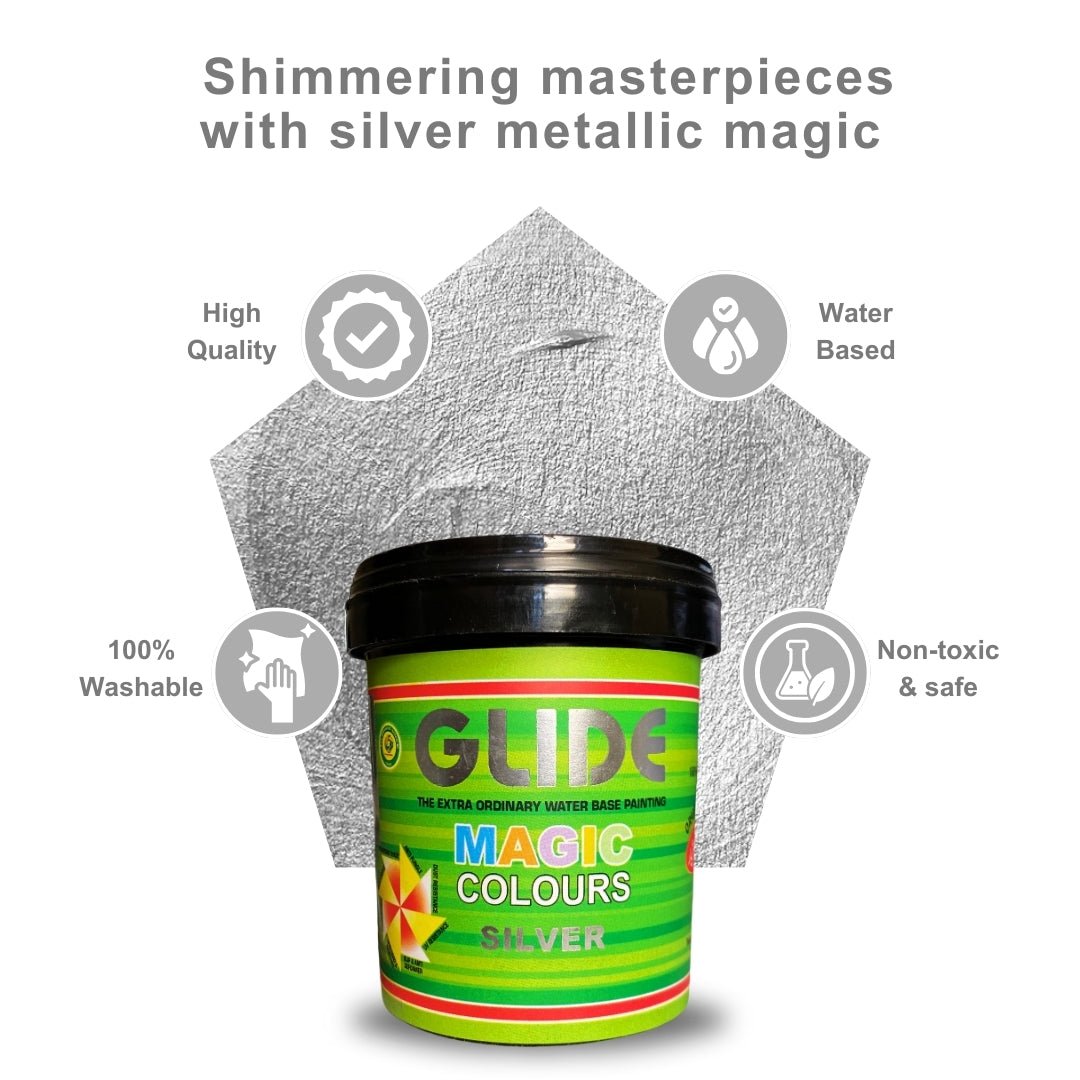 Glide Magic Colours Silver Glitter Water Based Metallic Paint with Free Brush - Colorious Store