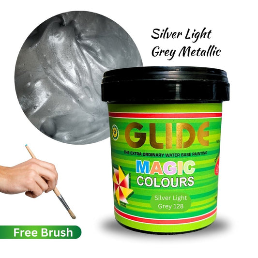 Glide Magic Colours Silver Light Grey Glitter Water Based Metallic Paint with Free Brush - Colorious Store